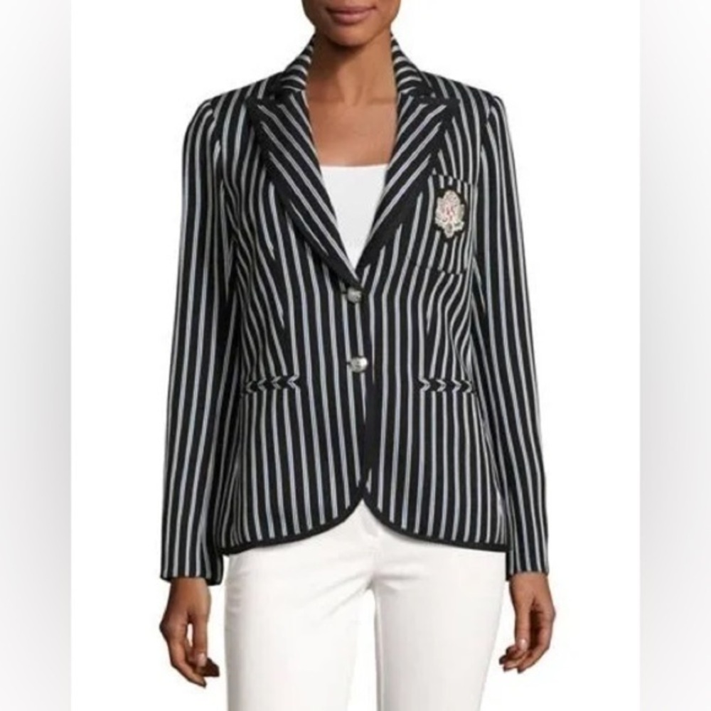 Veronica Beard Spirit Navy White Striped Pique Dickey Jacket Blazer 10